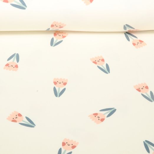 Sweat été - French Terry Fleurs Blanc cassé