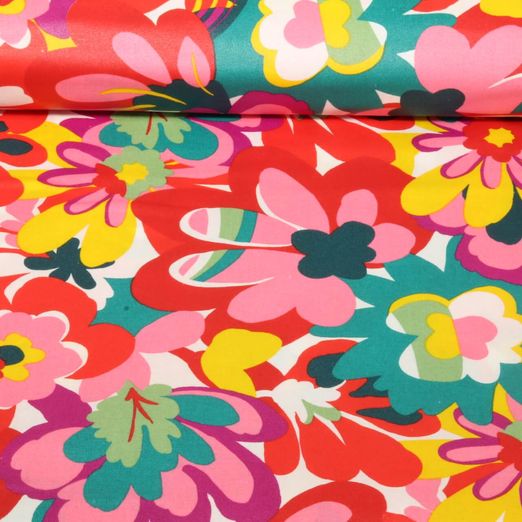 Coton enduit - Fleurs rétro Multicolore