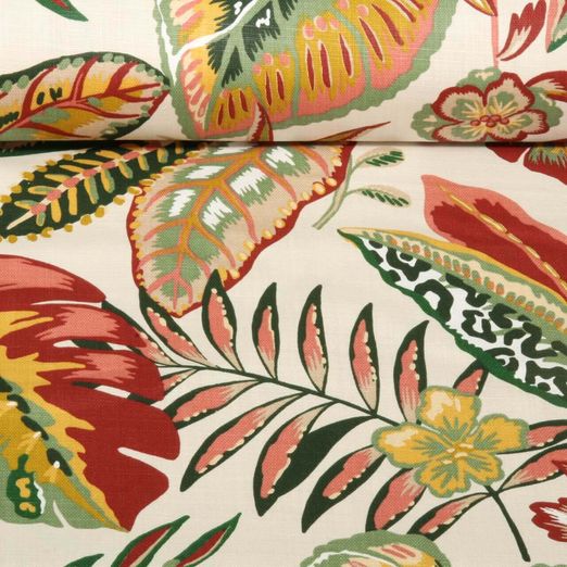Toile Canevas Enduite Aspect lin - Mélange de feuilles Blanc Terracotta Toile Canevas Enduite Aspect lin - Mélange de feuilles Blanc Terracotta