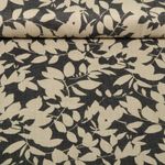 Toile de coton canevas aspect lin - Branches de feuilles Anthracite