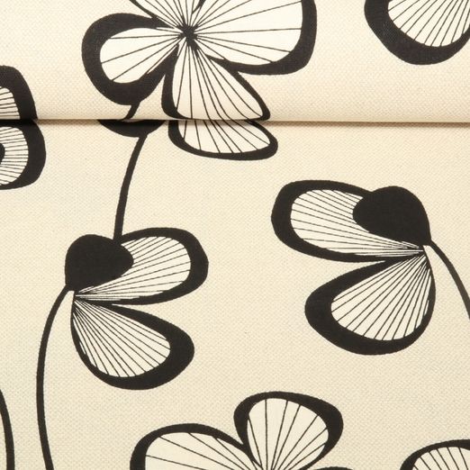 Toile canevas aspect lin - Fleurs Beige naturel