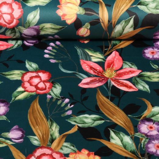 Velours - Fleurs de lys Vert pétrole Multicolore