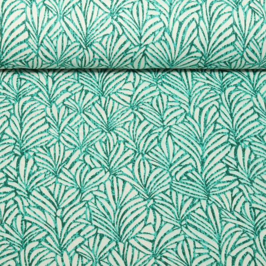 Cretonne de coton - Feuilles Batik Bleu pétrole