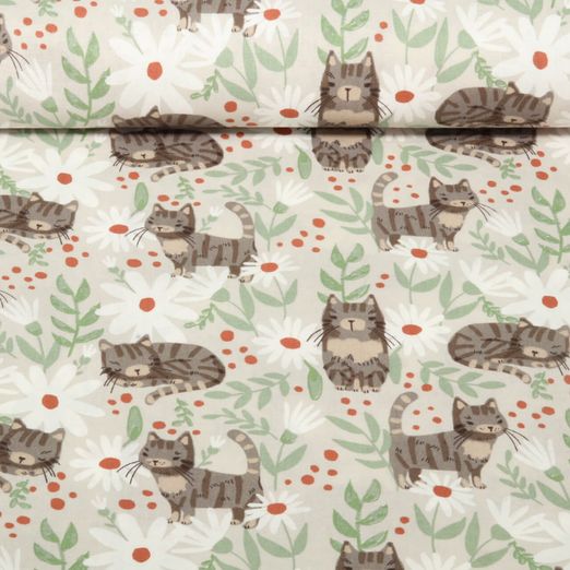 Cretonne de coton - Chats tigrés Gris