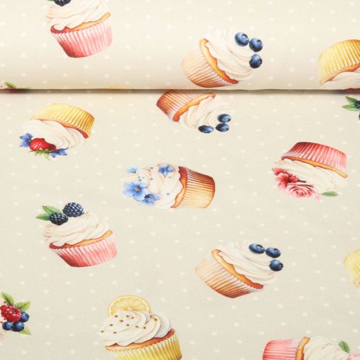 Baumwoll-Canvas - Digitaldruck Cupcakes Beige