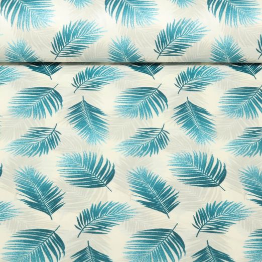 Coton enduit - Feuilles Bleu
