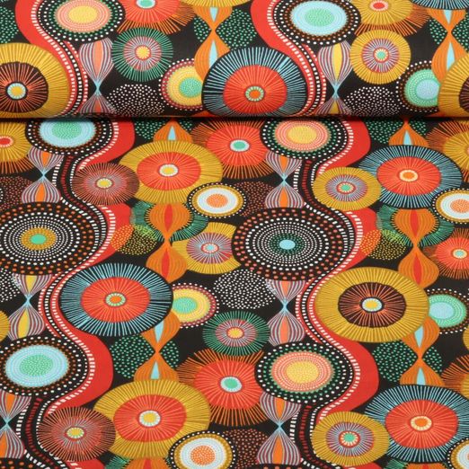 Beschichtete Baumwolle - Mandalas Schwarz Ocker Beschichtete Baumwolle - Mandalas Schwarz Ocker