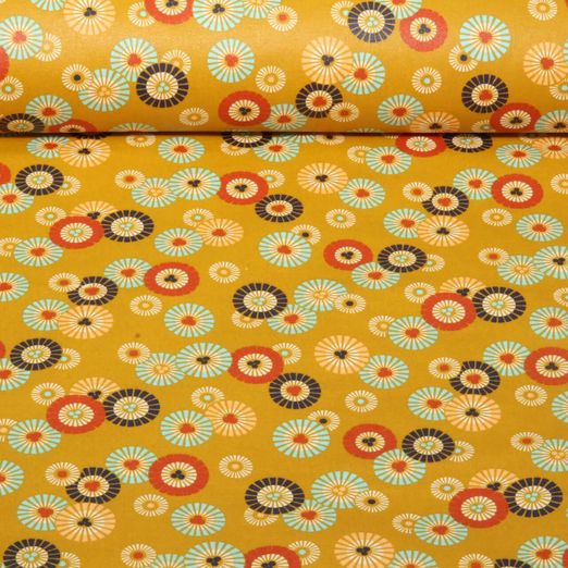 Coton enduit - Fleurs rondes Ocre