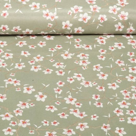 Coton enduit - Fleurs de cerisiers Gris