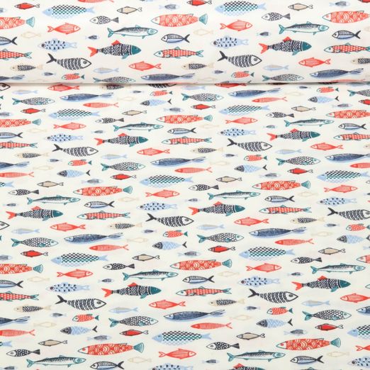 Beschichtete Baumwolle - Fische Weiß