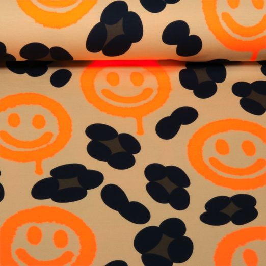 Sweat d'été - French Terry Léopard Smileys Orange Beige Sweat d'été - French Terry Léopard Smileys Orange Beige