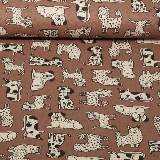 Toile canevas aspect lin - Chiens Marron