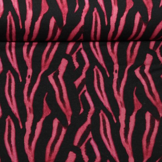Sweat gratté - French Terry Impr. digi. Zèbre Rose vif