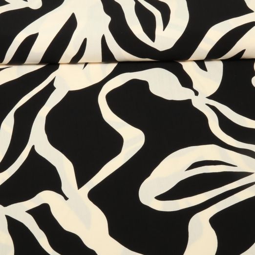 Viscose - Grandes feuilles Noir Ecru