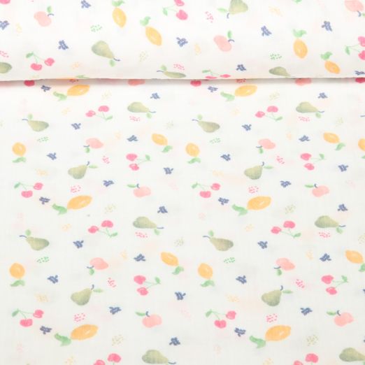Gaze de coton - Double - Impression digitale Fruits Vert clair