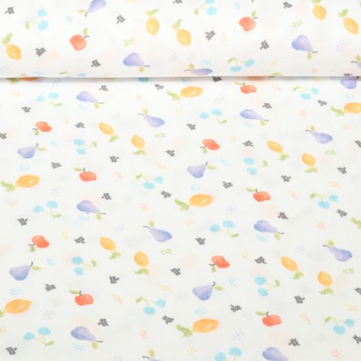 Gaze de coton - Double - Impression digitale Fruits Bleu