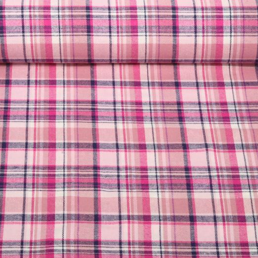 Flanelle de coton - A carreaux Rose