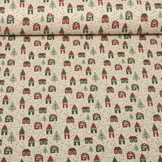Toile de coton canevas - Effet lin Maisons Beige