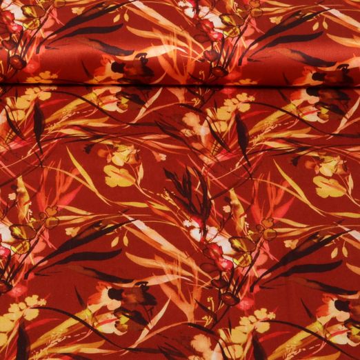 Satin de viscose - Impression digitale Feuilles Cuivré