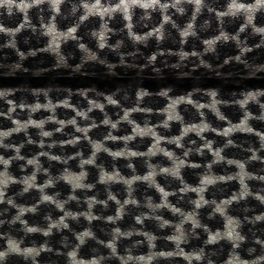 Tissu manteau - Bouclette Léopard Gris Noir
