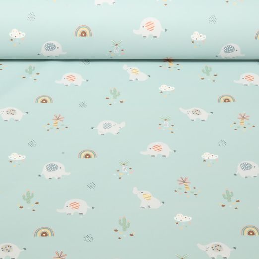 Tissu imperméable - Aqua protect Impr. digitale Eléphants Vert menthe