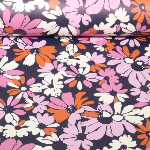 Tissu imperméable - Aqua protect Impr. digitale Fleurs Bleu marine foncé