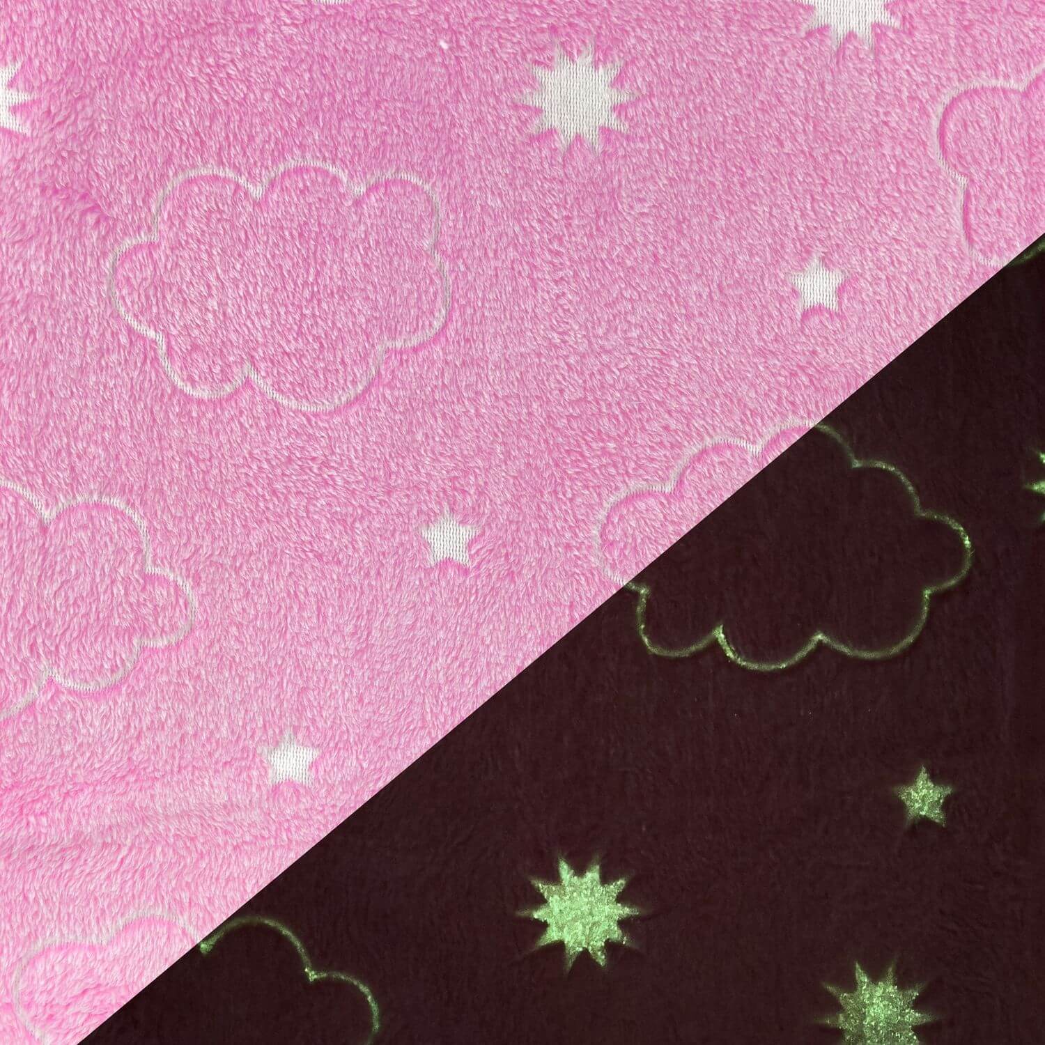 Wellness Fleece - Glow in the Dark Sterne und Wolken Rosa-1 Wellness Fleece - Glow in the Dark Sterne und Wolken Rosa-1