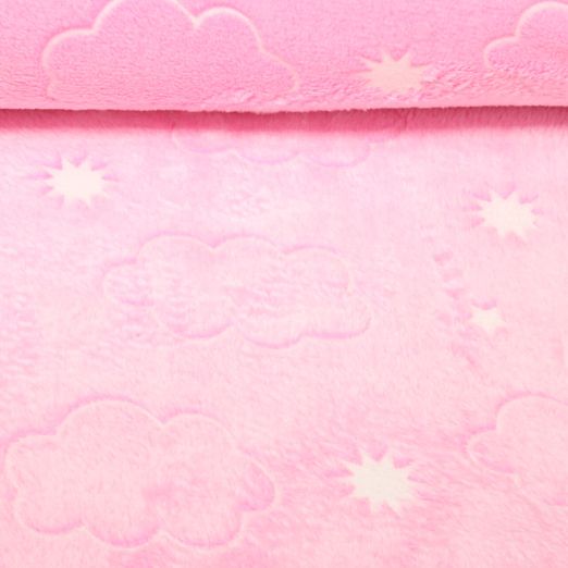 Wellness Fleece - Glow in the Dark Sterne und Wolken Rosa