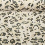 Velours côtelé - Stretch Léopard Grand motif Ecru