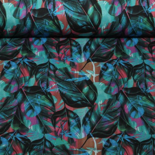 Sweat d'été - French Terry Imp. digi. Feuilles Vert