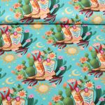 Økologisk bomuldssatin - Western Fairy Tales Cowgirls Turquoise