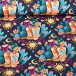 Økologisk bomuldssatin - Western Fairy Tales Cowgirls Blue
