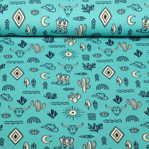 Jersey bio - Hamburger Liebe Western Fairy Tales Yeehaw Turquoise