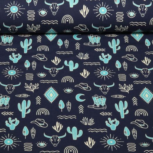 Bio Jersey - Hamburger Liebe Western Fairy Tales Yeehaw Blau
