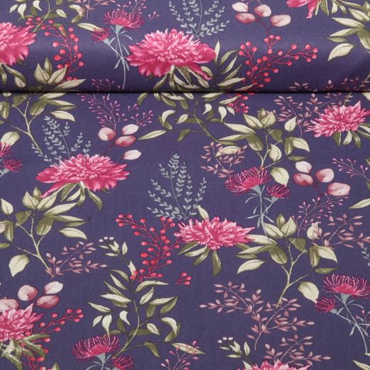 Cretonne de coton - Fleurs chardons Violet