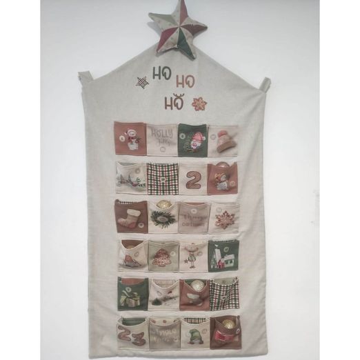 Panneau Toile canevas - Calendrier de l'Avent Maison Aspect lin Beige
