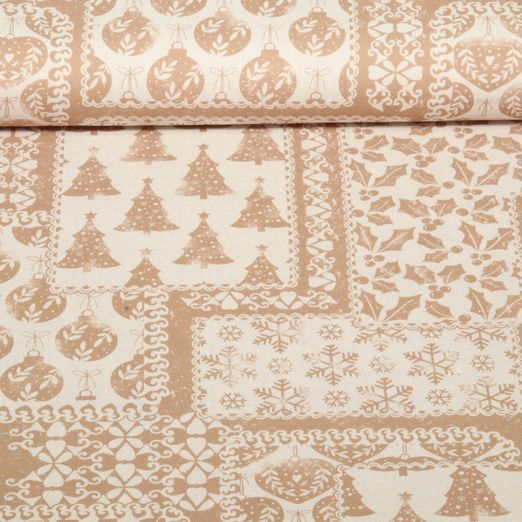 Toile de coton canevas - Patchwork Noël Effet lin Sable