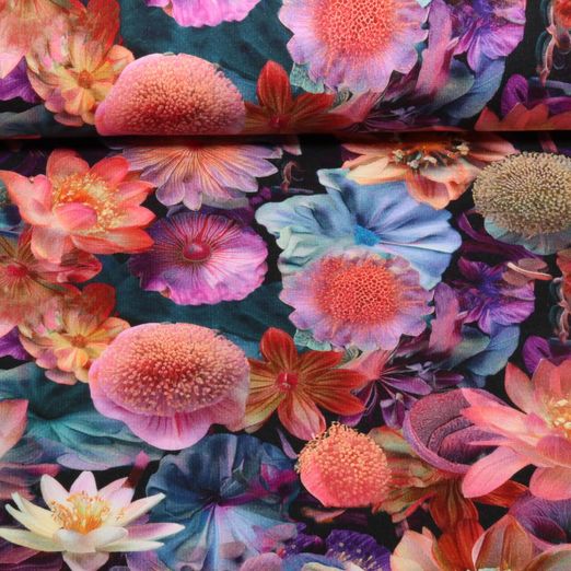 Sweat gratté - Impression digitale Fleurs Noir Multicolore
