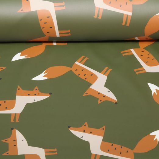 Tissu imperméable - Aqua protect Impr. digitale Renards Vert