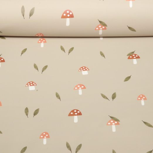Tissu imperméable - Aqua protect Impr. digitale Champignons Beige