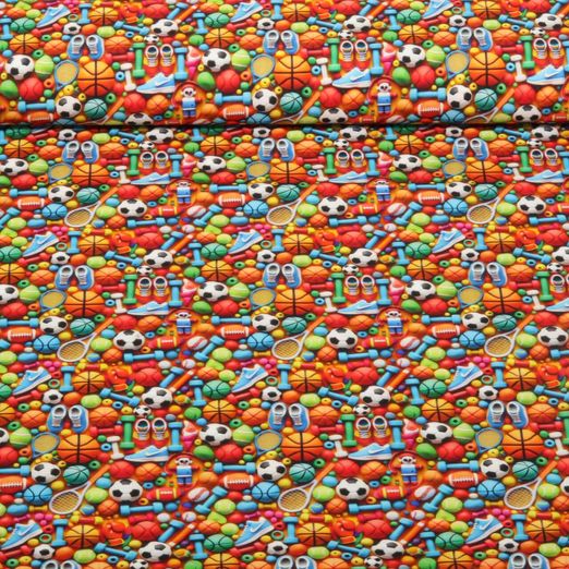 Popeline de coton - Sports de ballons 3D Orange