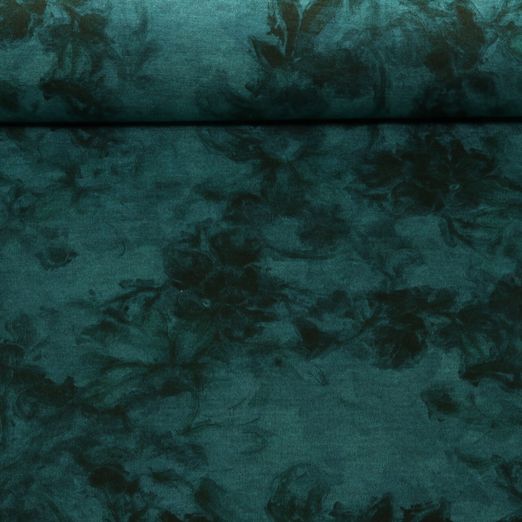 Jersey romanite - Vintage Fleurs Bleu-vert pétrole