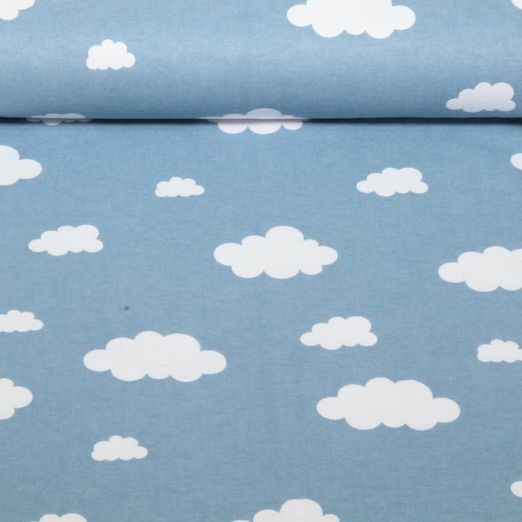 Flanelle de coton - Nuages Bleu