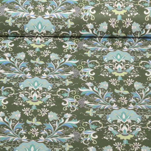 Cretonne de coton - Ornements floraux Vert foncé