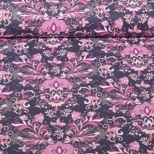 Baumwoll-Cretonne - Florale Ornamente Lila