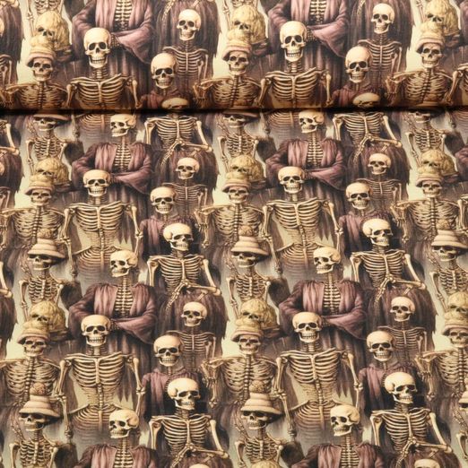 Sweat d'été - French Terry Impression numérique Halloween Squelettes Marron