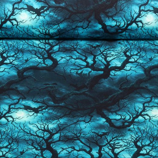 Sweat d'été - French Terry Impression numérique Halloween Nuit Turquoise
