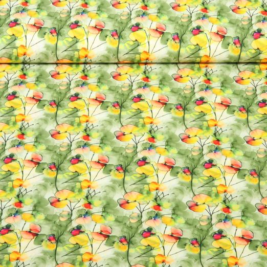 Popeline de coton - Fleurs Vert
