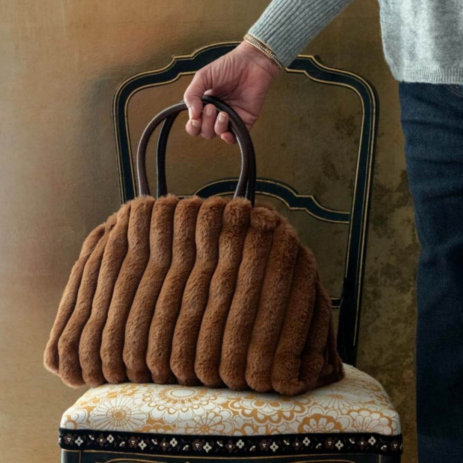 Fausse fourrure lourde - Rayures Terracotta-1 Fausse fourrure lourde - Rayures Terracotta-1