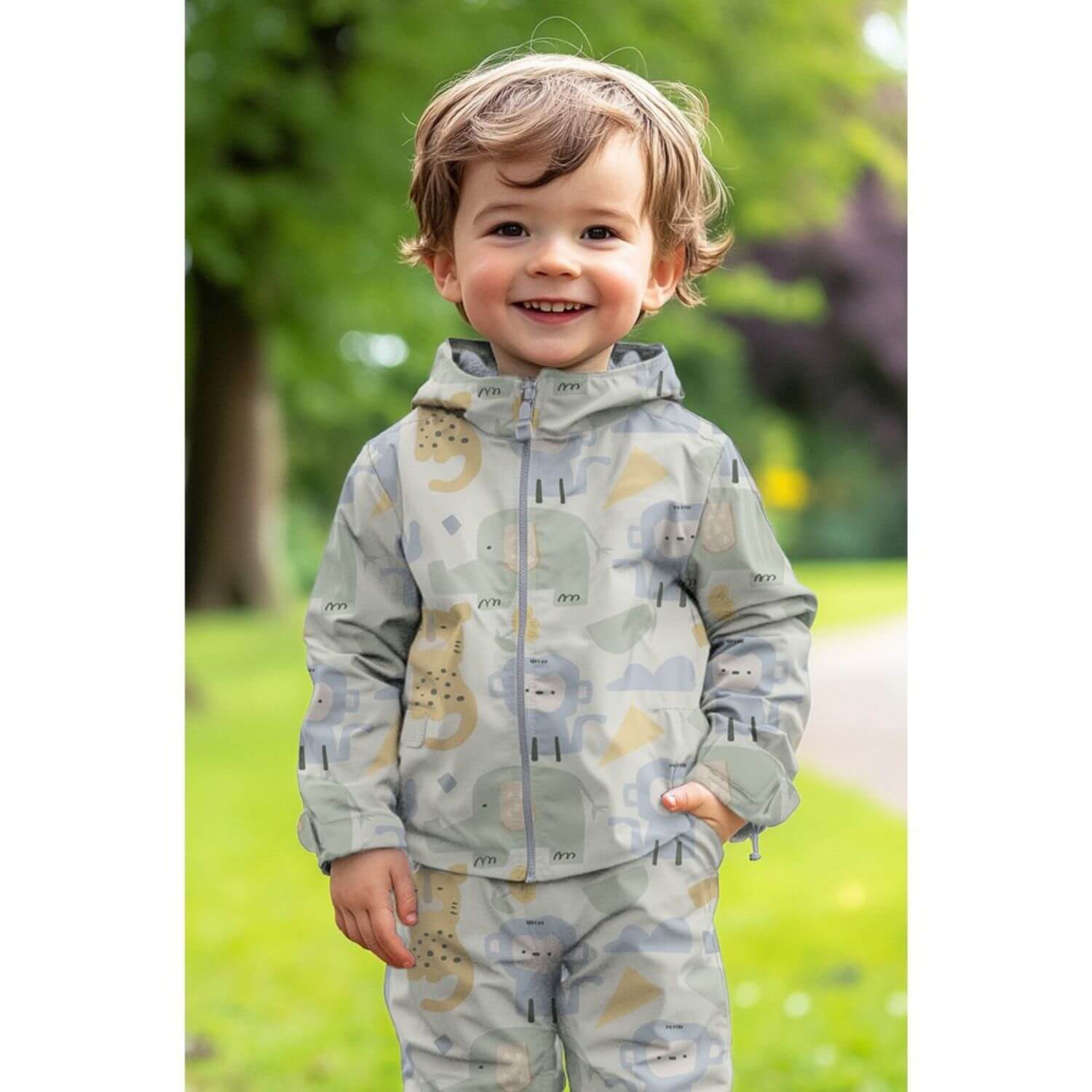 Tissu imperméable - Animaux de safari Ecru-1 Tissu imperméable - Animaux de safari Ecru-1